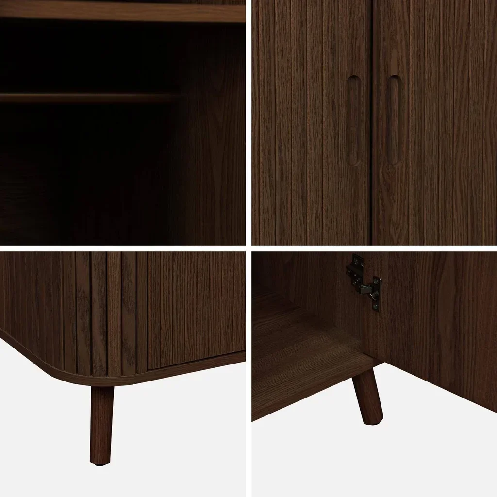Skandinavischer Stil gerippte Holz Kleiderschrank 2 Türen mit Regal und Kleiderstange