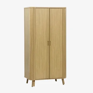 Armoire 2 portes Legacy bois rainuré style scandinave avec étagère et penderie