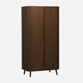 Skandinavischer Stil gerippte Holz Kleiderschrank 2 Türen mit Regal und Kleiderstange