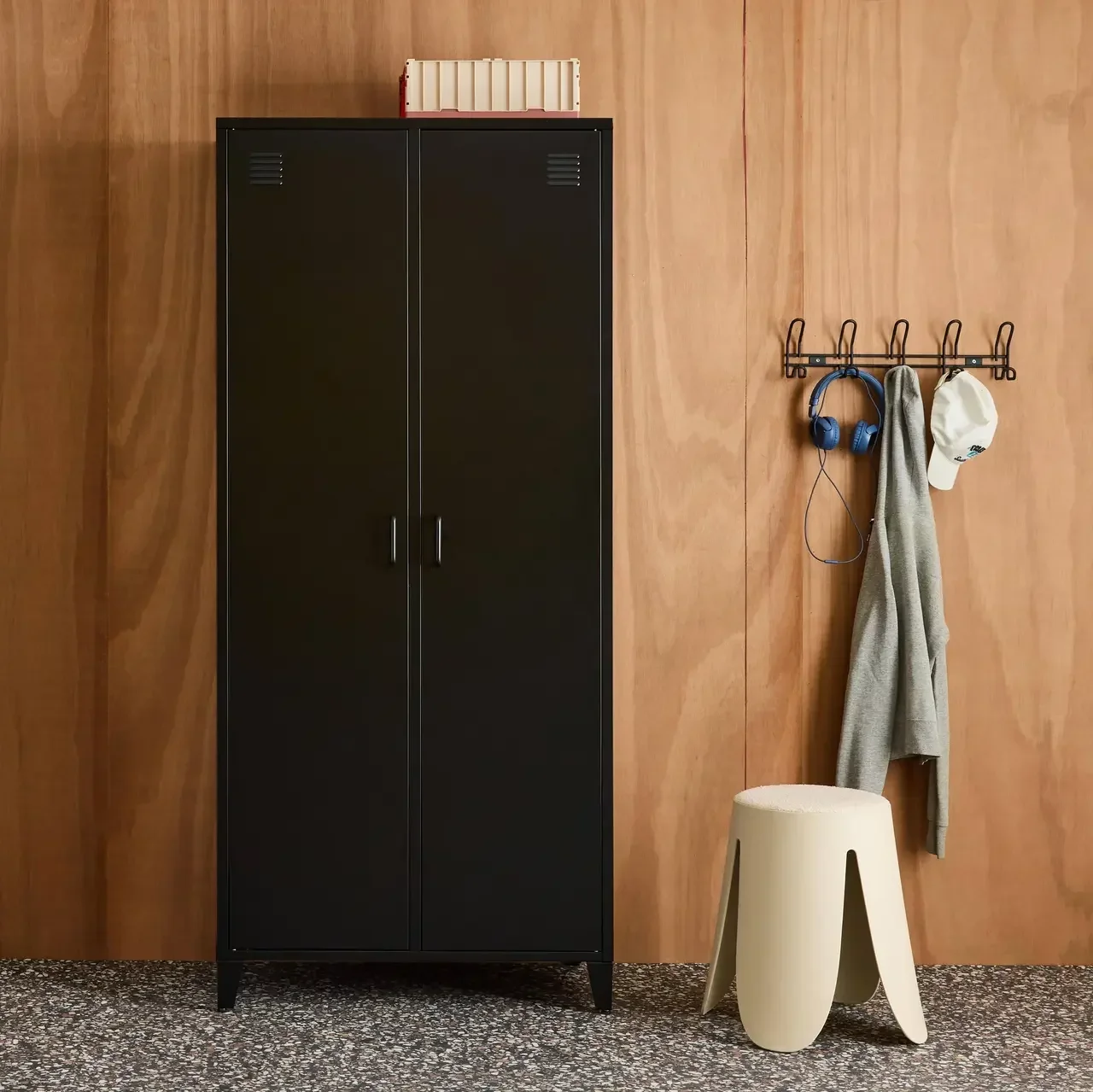 Armoire métal industriel 2 portes 4 étagères penderie Soho