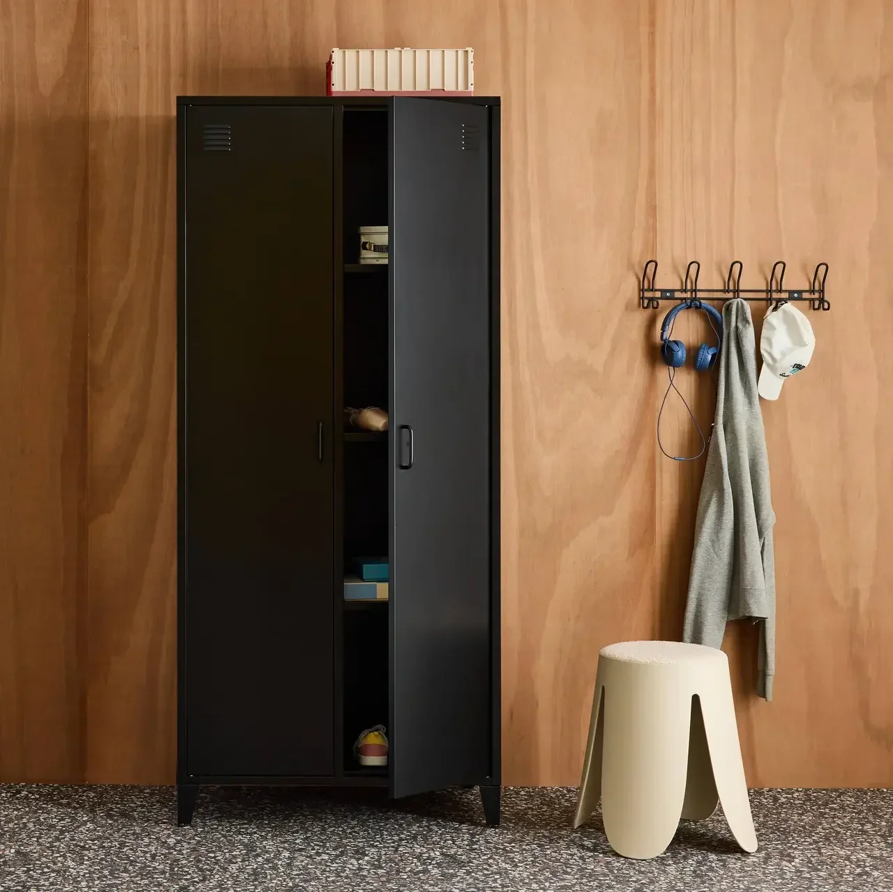 Armoire métal industriel 2 portes 4 étagères penderie Soho