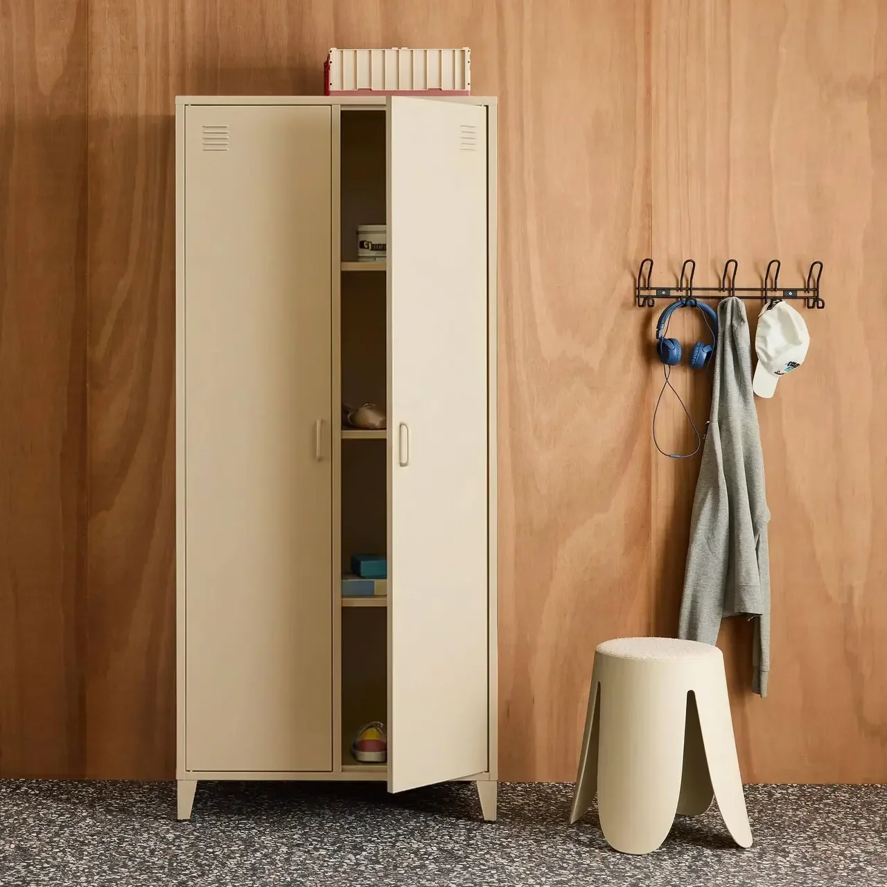 Armoire industrielle métal 2 portes 4 étagères penderie Soho