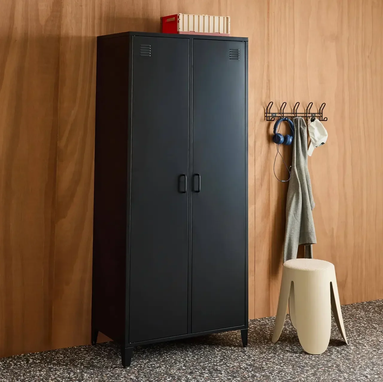 Armoire métal industriel 2 portes 4 étagères penderie Soho