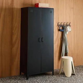 Armoire métal industriel 2 portes 4 étagères penderie Soho