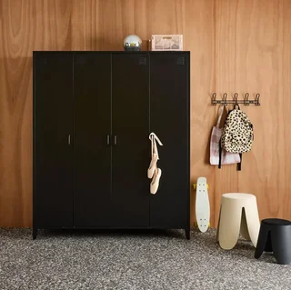 Armoire industrielle 4 portes métal avec penderie et rangements