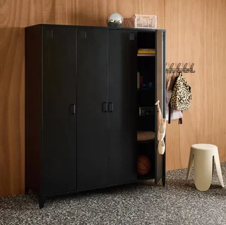 Armoire industrielle 4 portes métal avec penderie et rangements