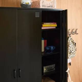 Armoire industrielle 4 portes métal avec penderie et rangements