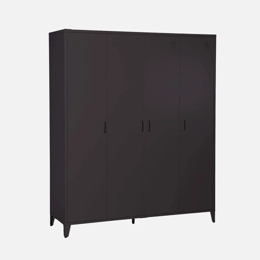 Armoire industrielle 4 portes métal avec penderie et rangements