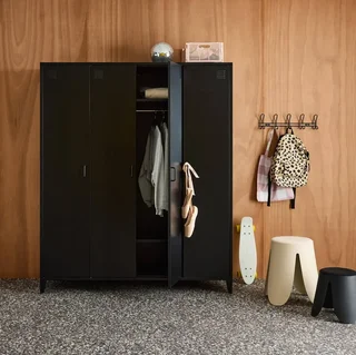 Armoire industrielle 4 portes métal avec penderie et rangements