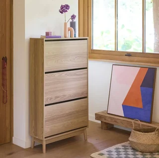 Armoire à chaussures nordique bois 3 portes abattantes style scandinave Dune