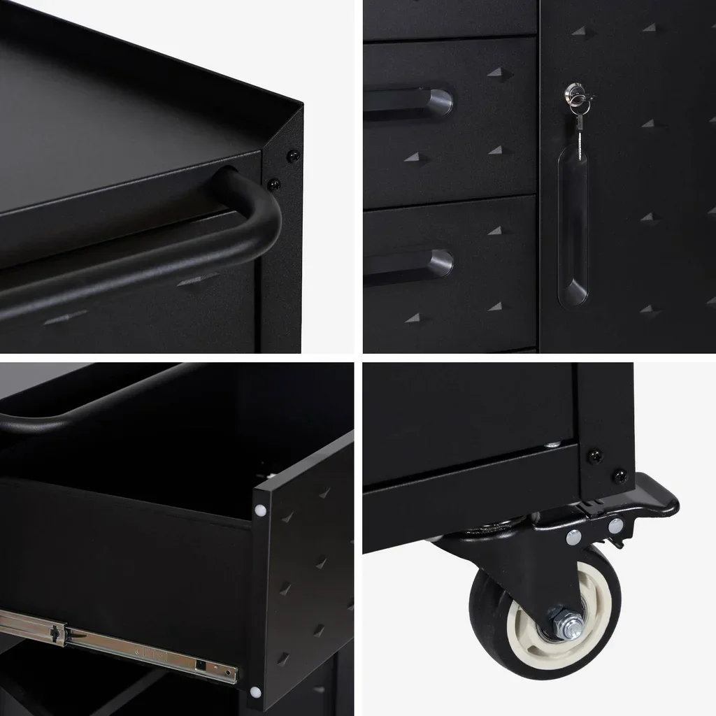 Armoire atelier 4 tiroirs 1 porte acier sur roulettes Bobby