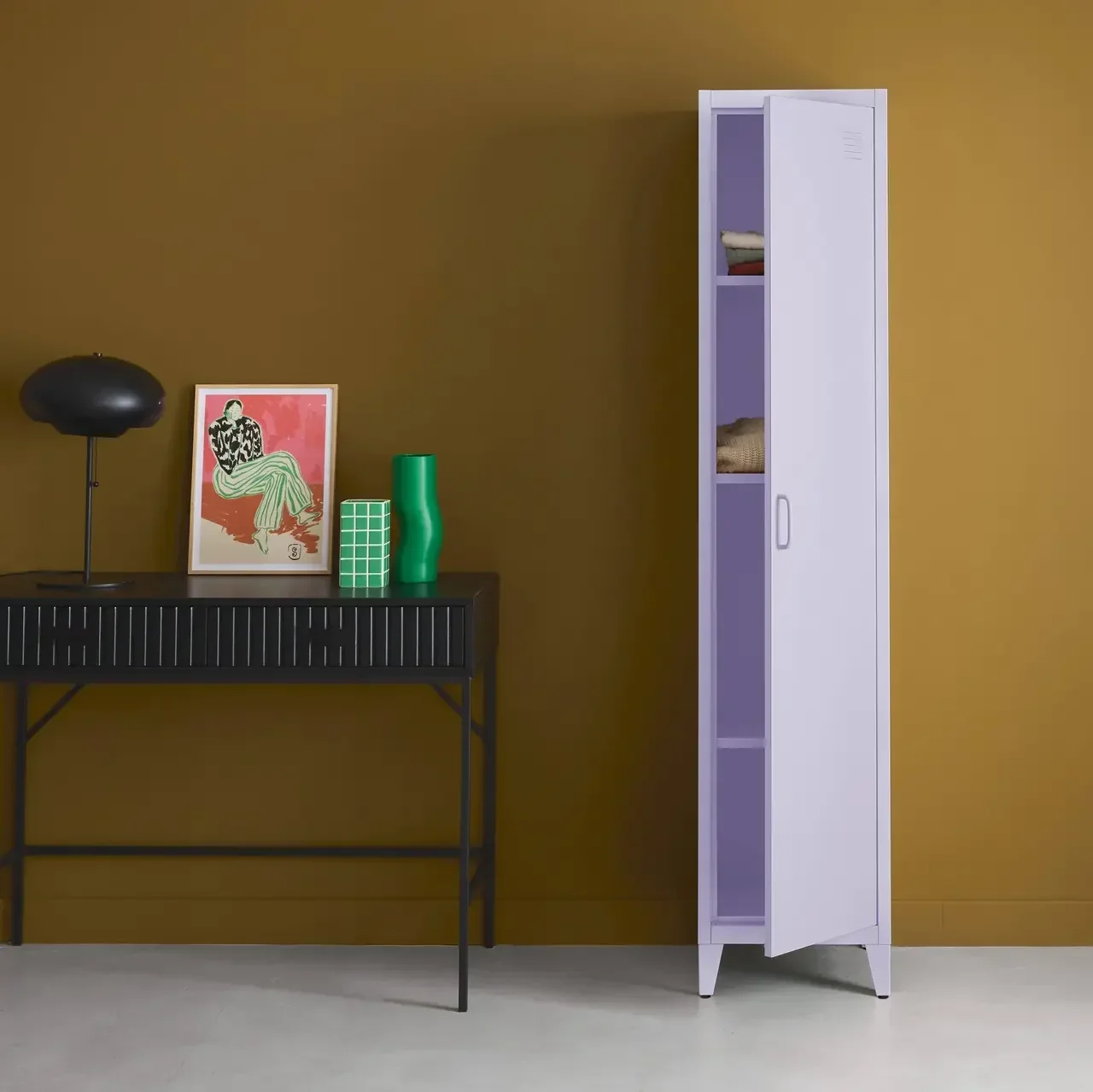 Armoire métallique industrielle bleu-gris 4 compartiments chambre Soho