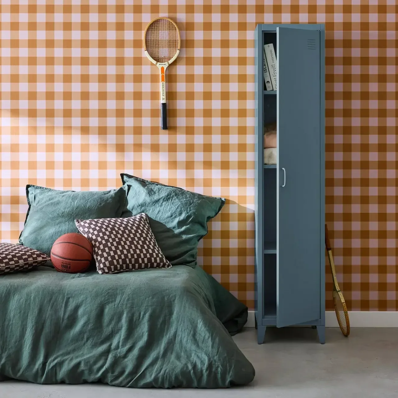 Armoire métallique industrielle bleu-gris 4 étagères réglables chambre