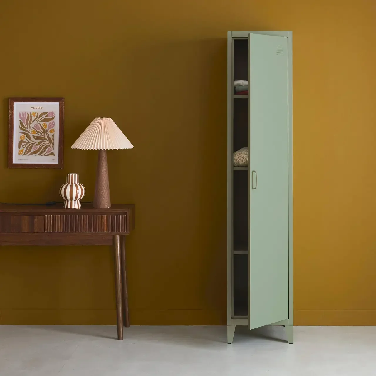 Armoire métallique industrielle 4 compartiments bleu-gris chambre