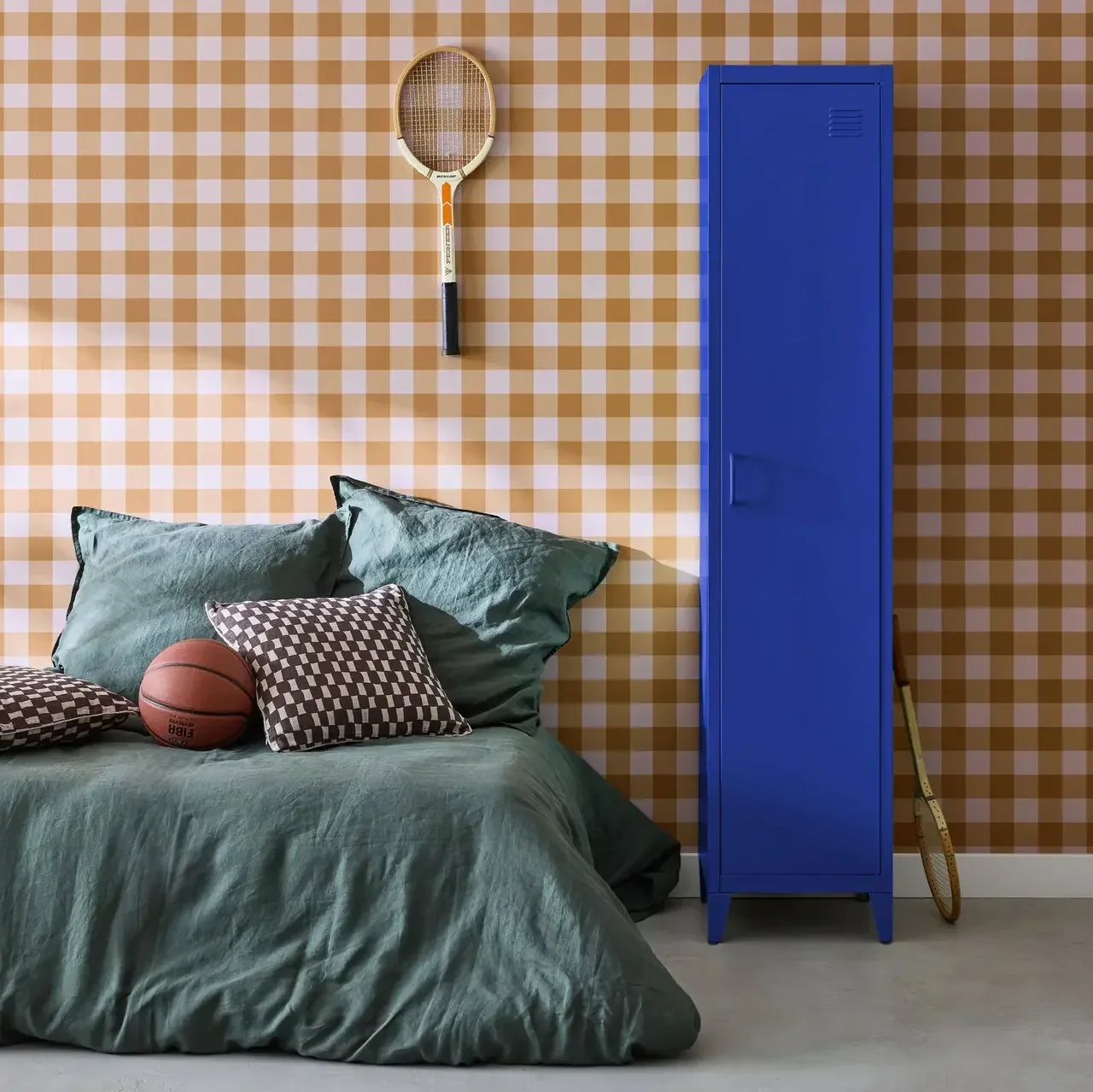 Armoire métallique industrielle 4 compartiments rangement chambre Soho bleu-gris