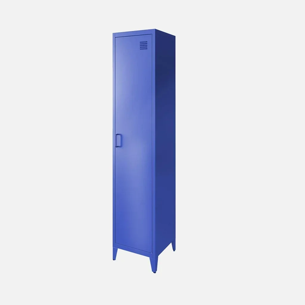 Armoire métallique industrielle 4 compartiments rangement chambre Soho bleu-gris