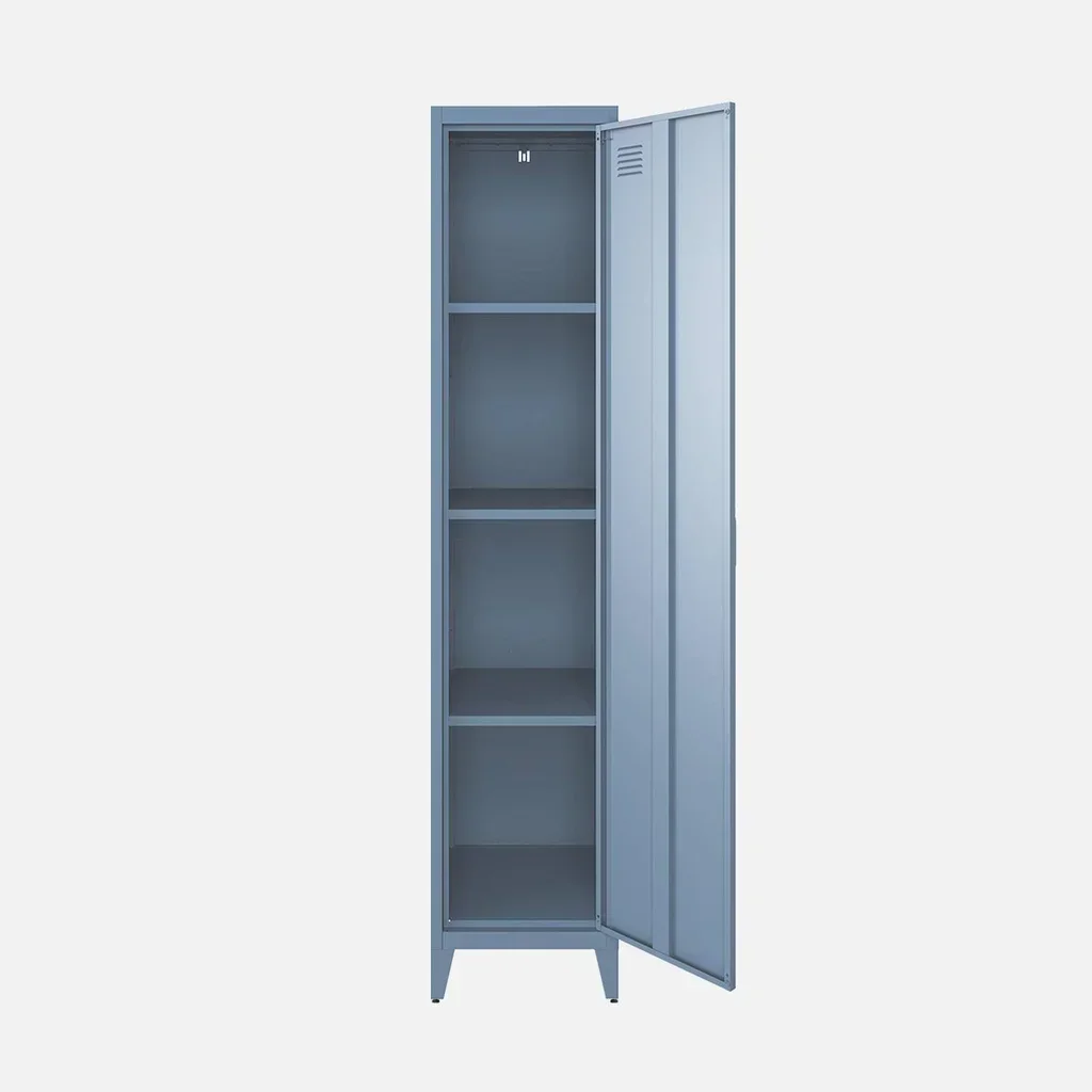 Armoire métallique industrielle bleu-gris 4 étagères réglables chambre