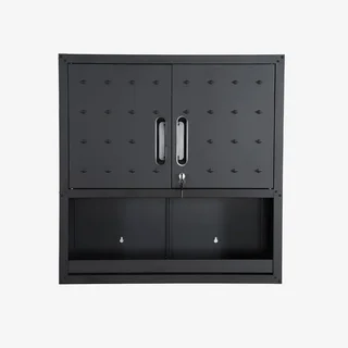 Black Metal Bobby Workshop Wall Cabinet with 2 Lockable Doors
