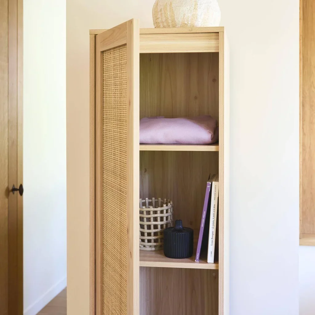 Armoire penderie 1 porte cannage bois 5 tablettes Camargue