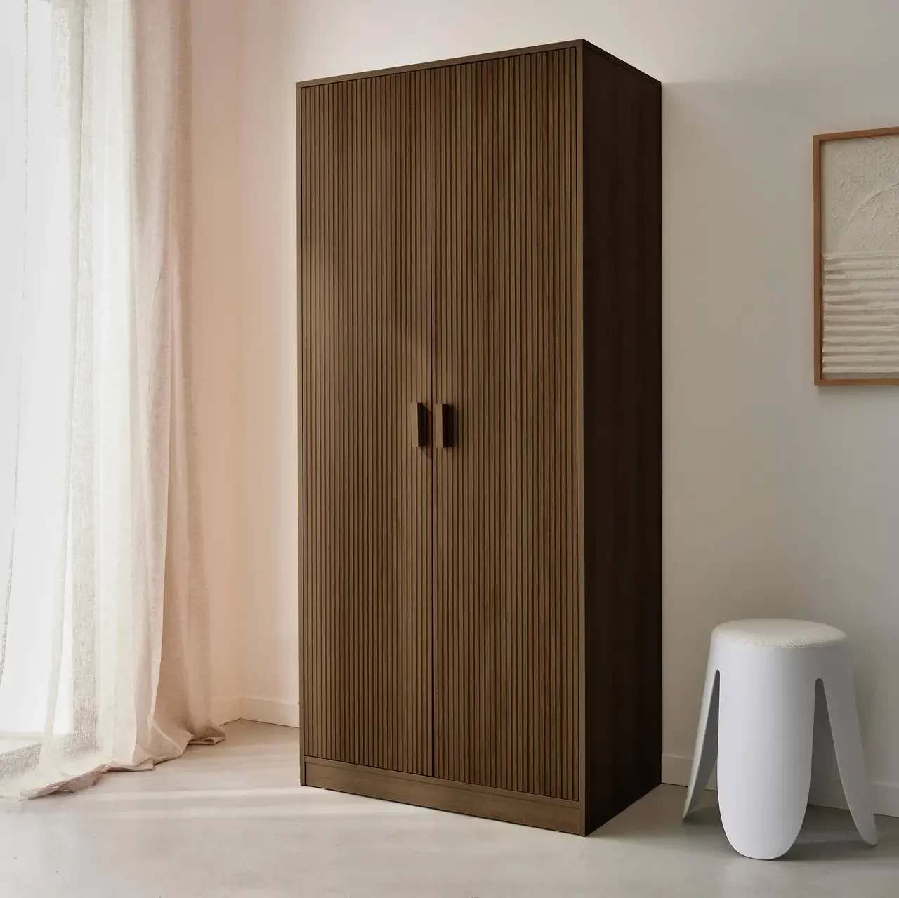 Armoire penderie 2 portes Linear finition bois scandinave