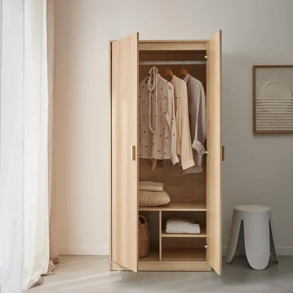 Armoire penderie 2 portes Linear finition décor bois style scandinave