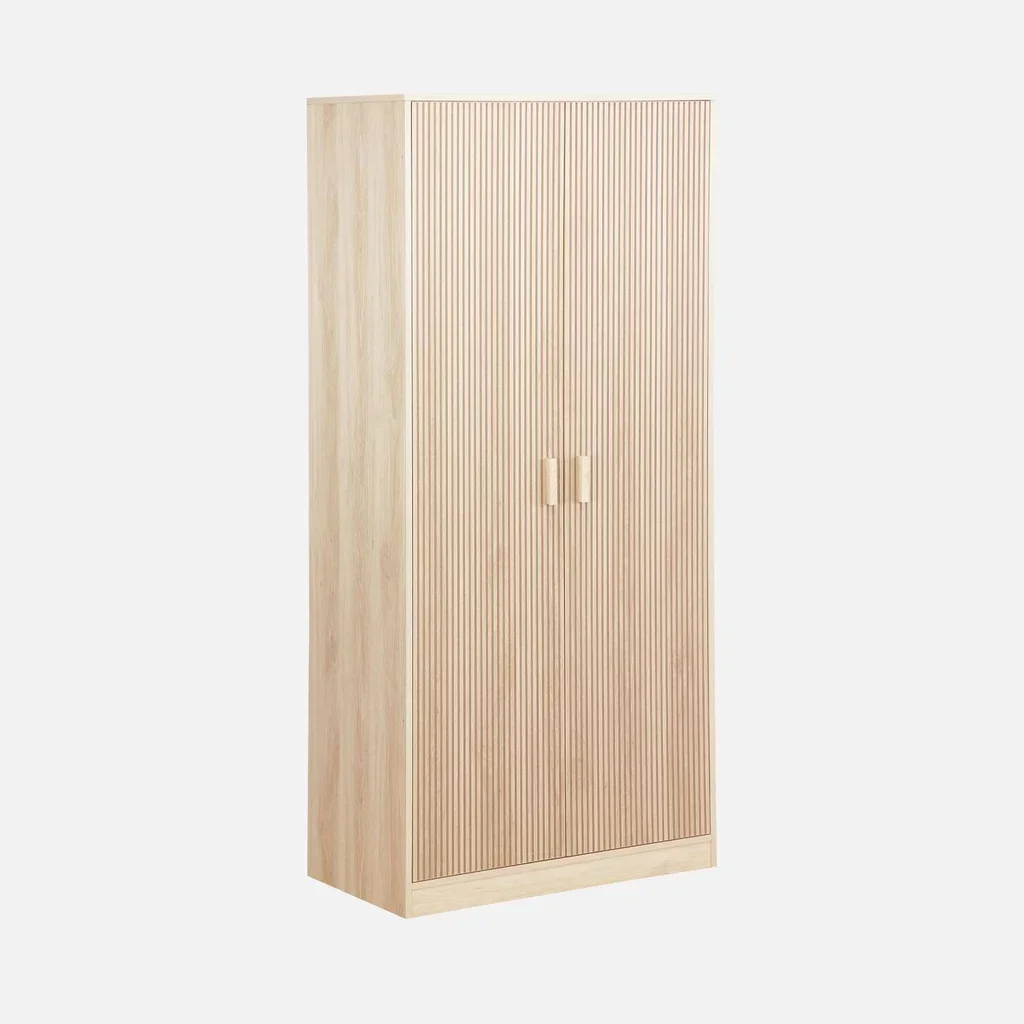 Armoire penderie 2 portes Linear finition décor bois style scandinave