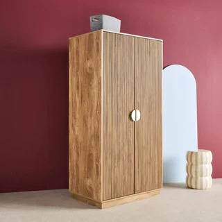 Armoire penderie 2 portes bois manguier sculpté vertical Celian
