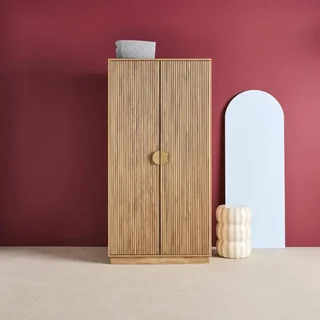 Armoire penderie 2 portes bois manguier sculpté vertical Celian