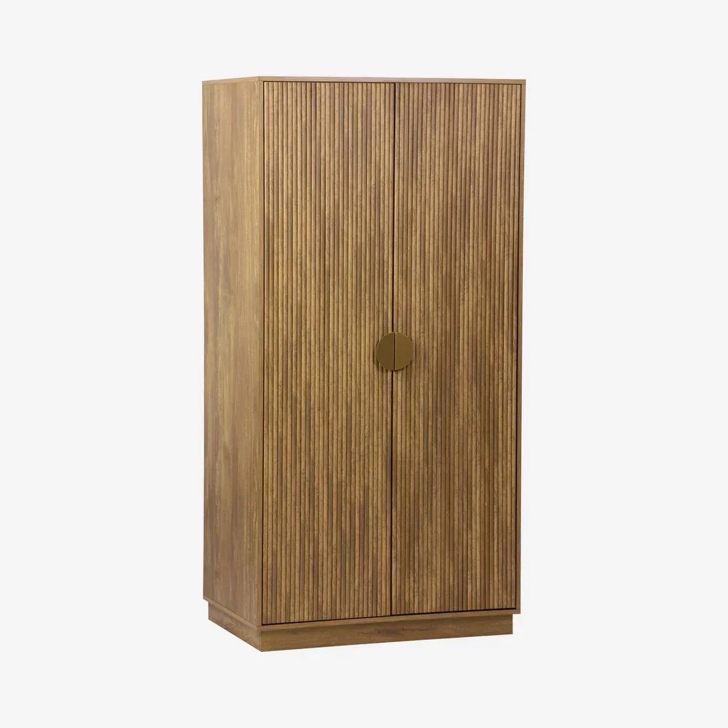 Armoire penderie 2 portes bois manguier sculpté vertical Celian