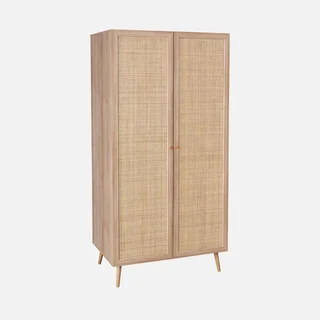 Armoire penderie 2 portes cannage bois clair style bohème vintage