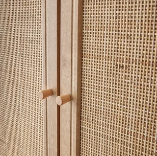 Armoire penderie 2 portes cannage bois clair style bohème vintage