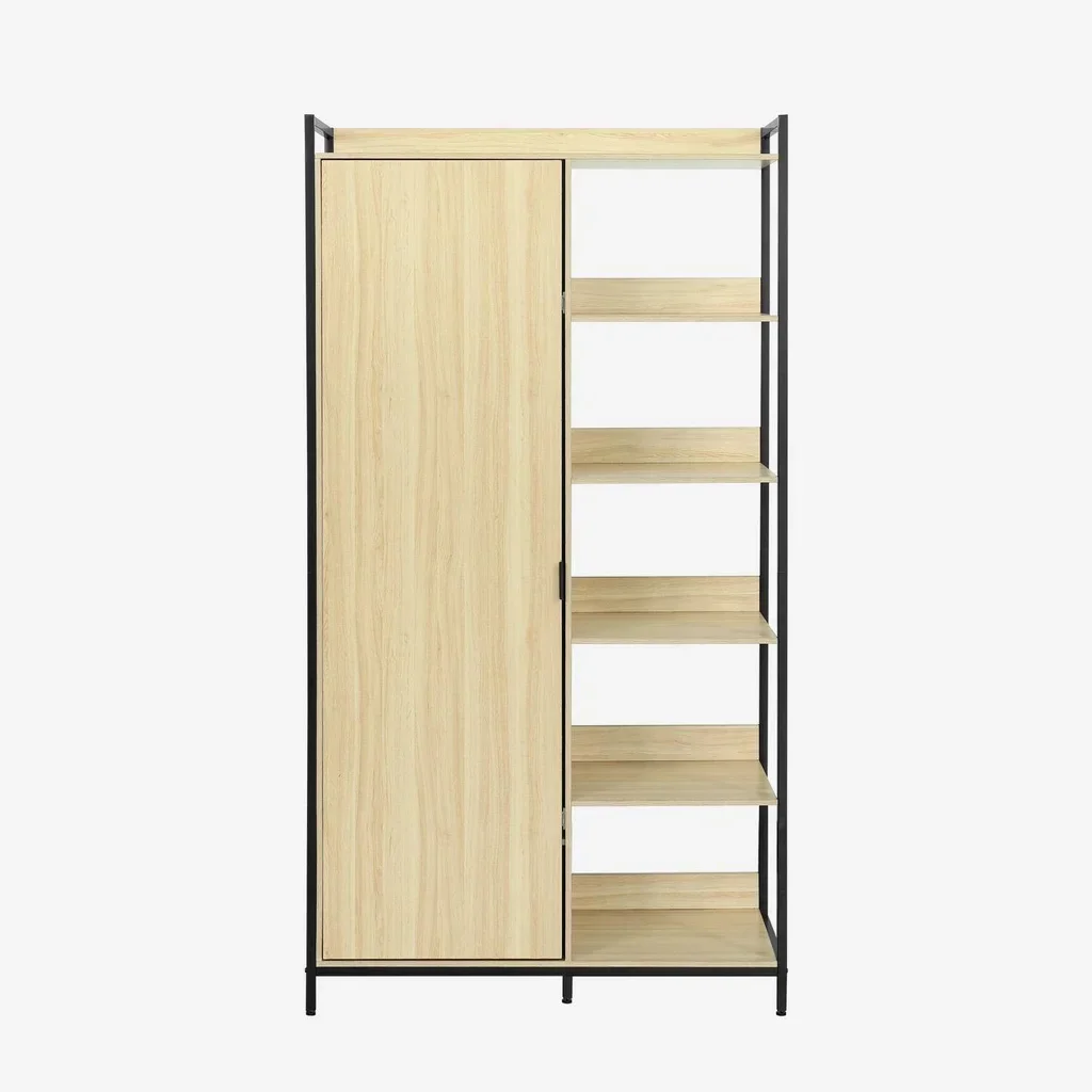Armoire penderie bois métal 6 étagères porte battante Clever