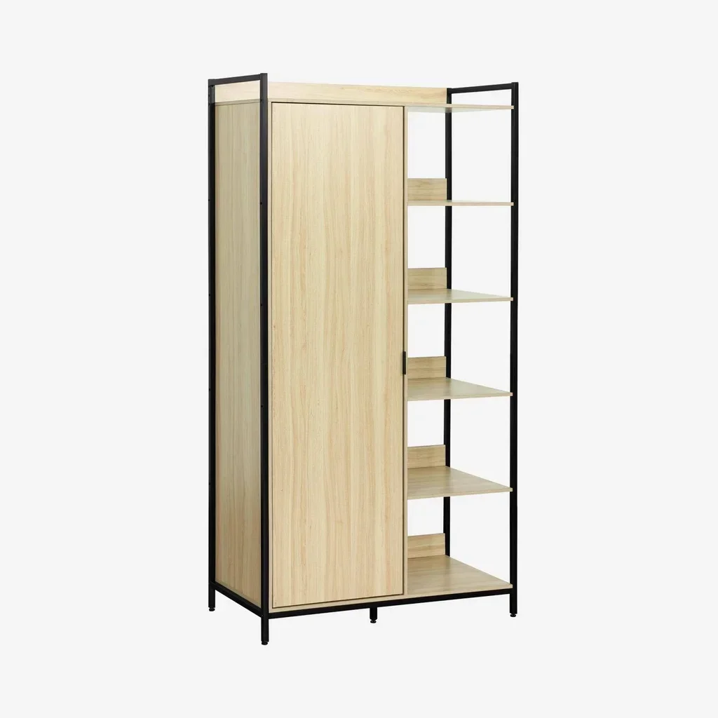 Armoire penderie bois métal 6 étagères porte battante Clever