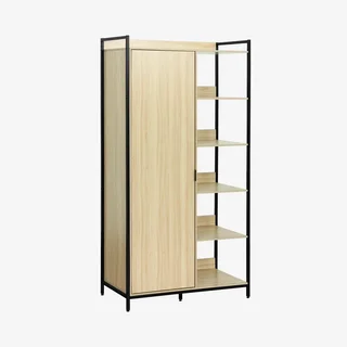 Armoire penderie bois métal 6 étagères porte battante Clever