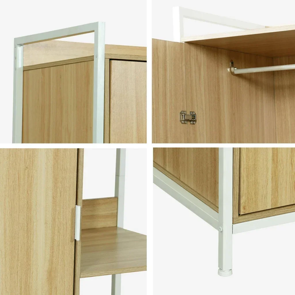 Armoire penderie bois métal 6 étagères porte battante Clever