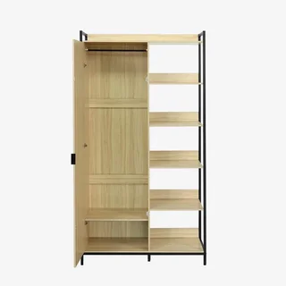 Armoire penderie bois métal 6 étagères porte battante Clever