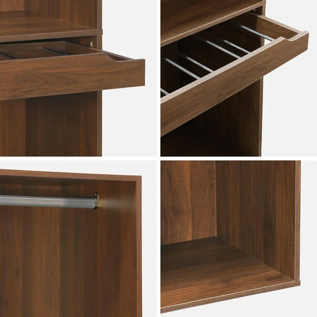 Armoire penderie bois avec rangement pantalons et étagères Modulo