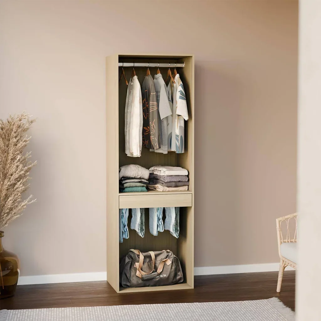 Armoire penderie bois avec porte-pantalons 6 barres Modulo
