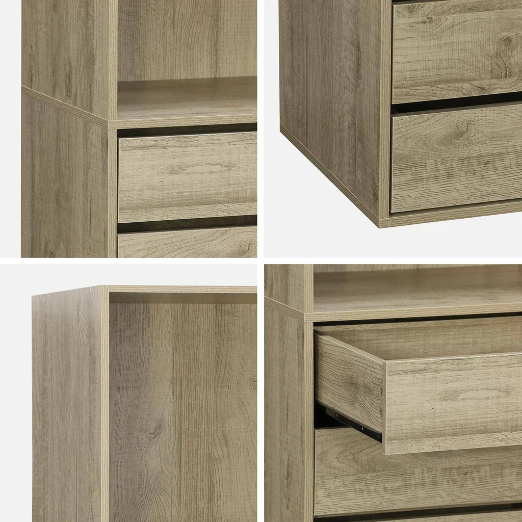 Armadio in legno 5 cassetti 2 ripiani guardaroba Modulo naturale
