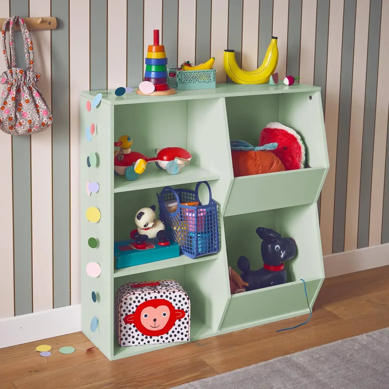 Armoire rangement enfant bois 3 étagères 2 compartiments Tobias