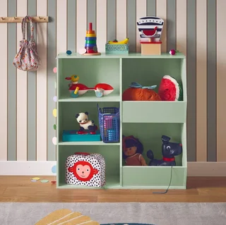 Armoire rangement enfant bois 3 étagères 2 compartiments Tobias