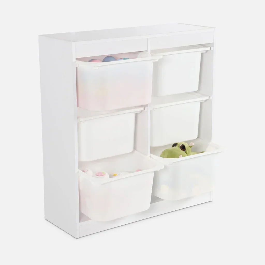 Armoire rangement enfant 6 casiers bacs plastique amovibles jouets
