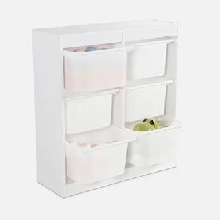 Armoire rangement enfant 6 casiers bacs plastique amovibles jouets
