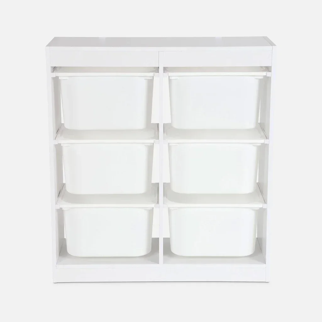Armoire rangement enfant 6 casiers bacs plastique amovibles jouets