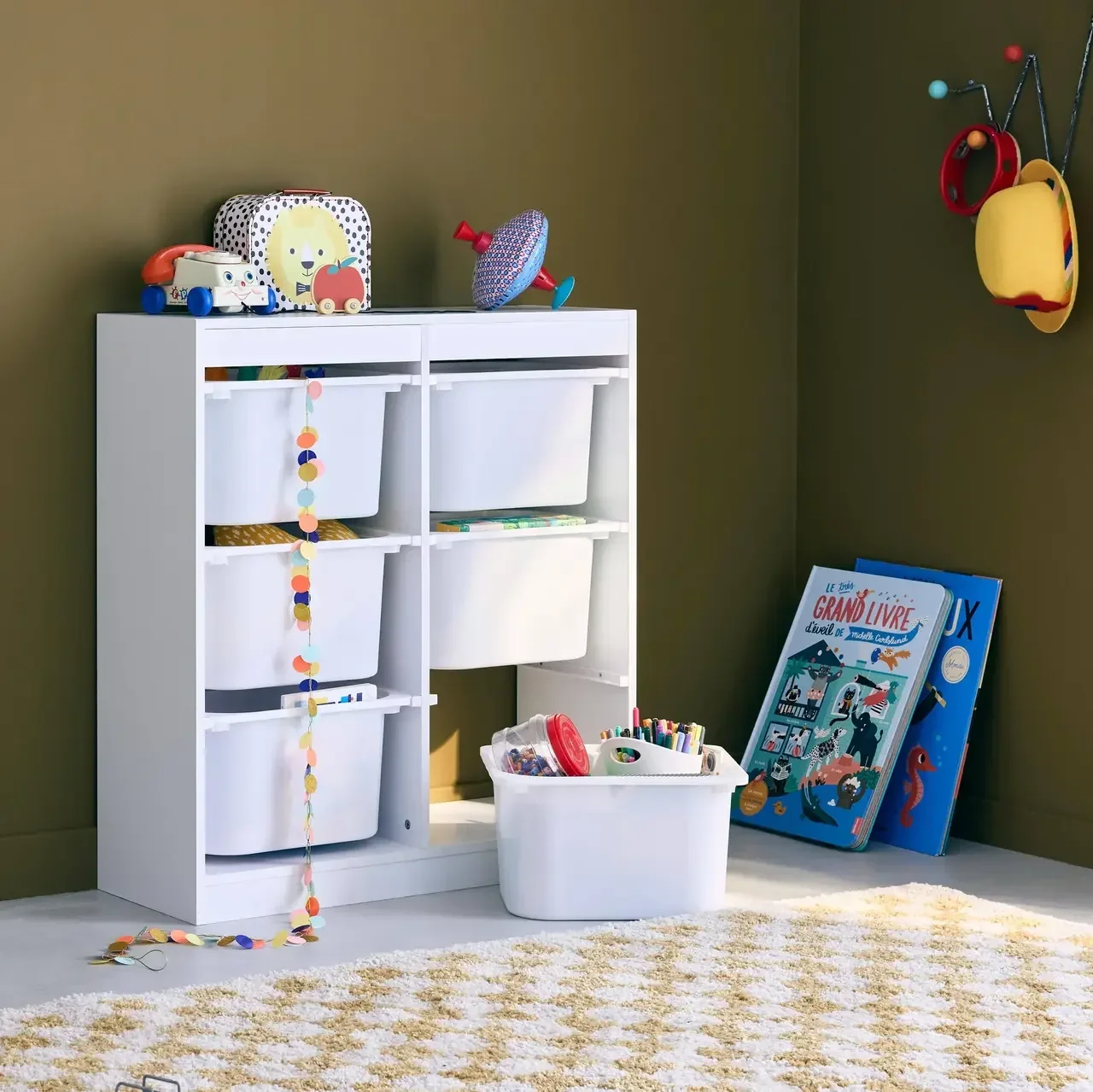 Armoire rangement enfant 6 casiers bacs plastique amovibles jouets