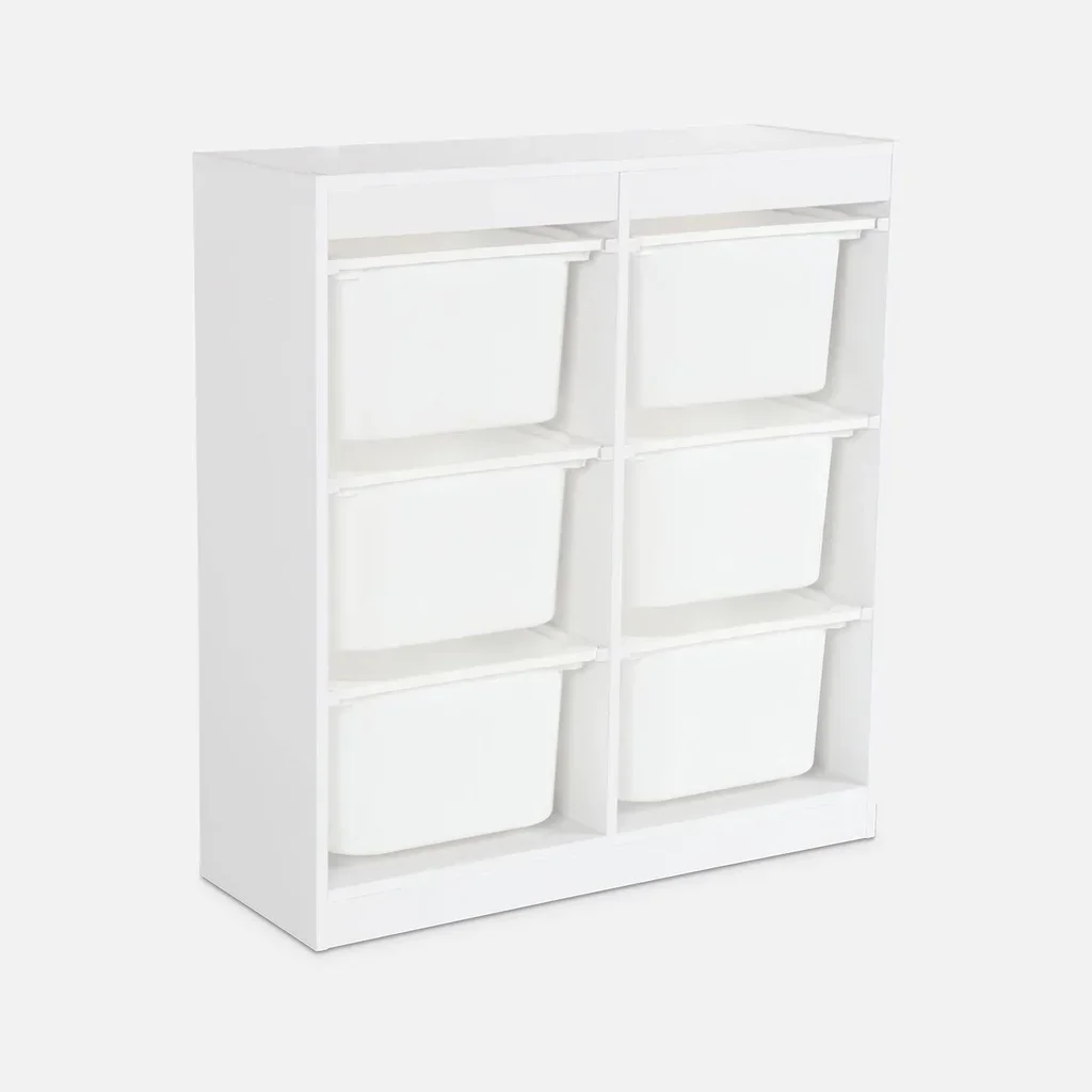 Armoire rangement enfant 6 casiers bacs plastique amovibles jouets