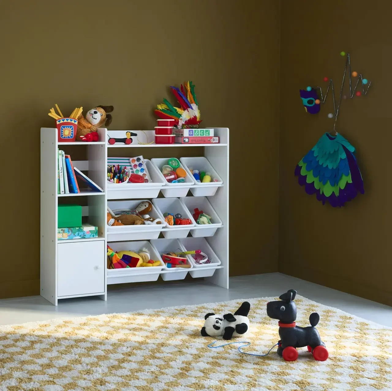 Armoire rangement enfant 9 bacs 4 étagères porte