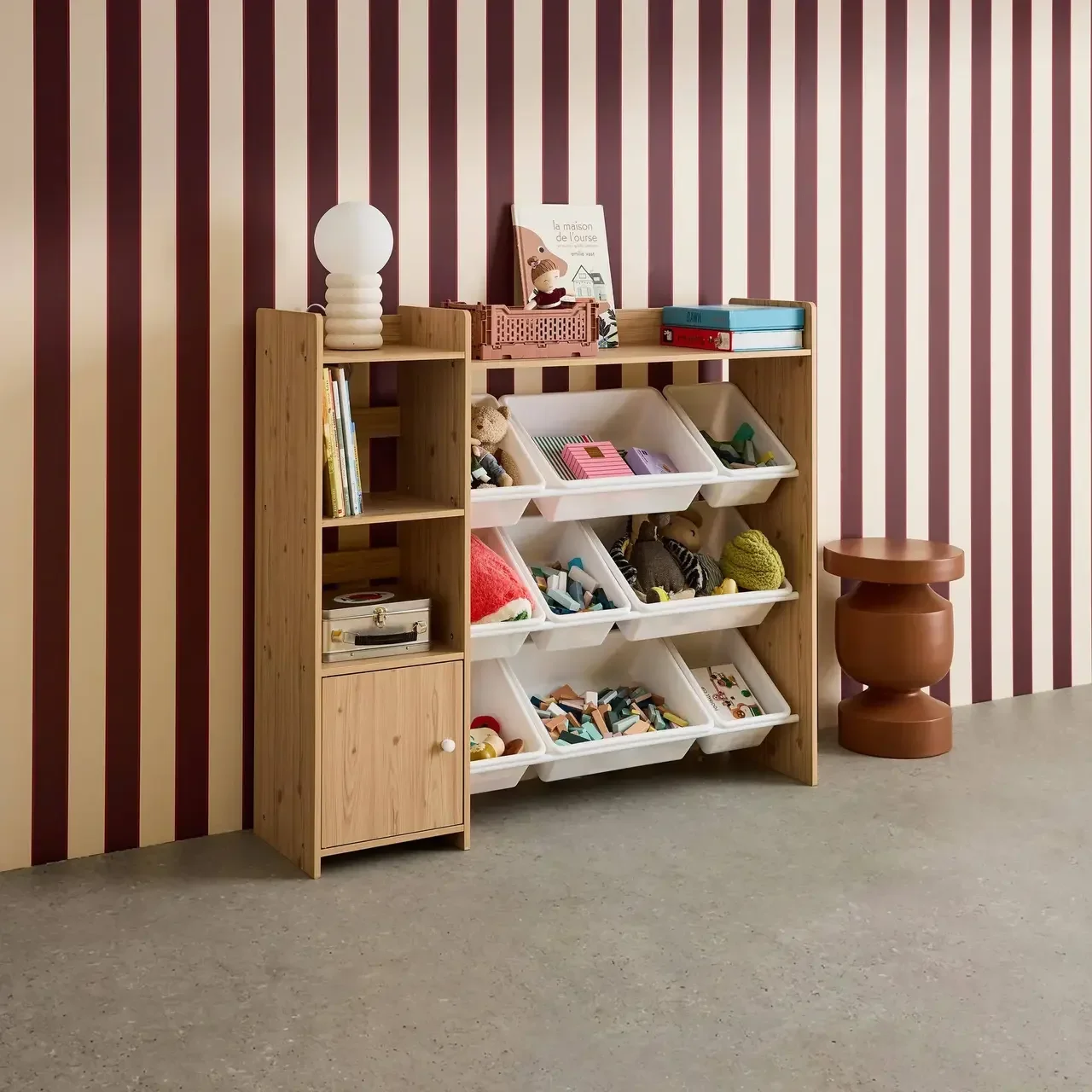 Armoire rangement enfant 9 bacs 4 étagères porte sécurité