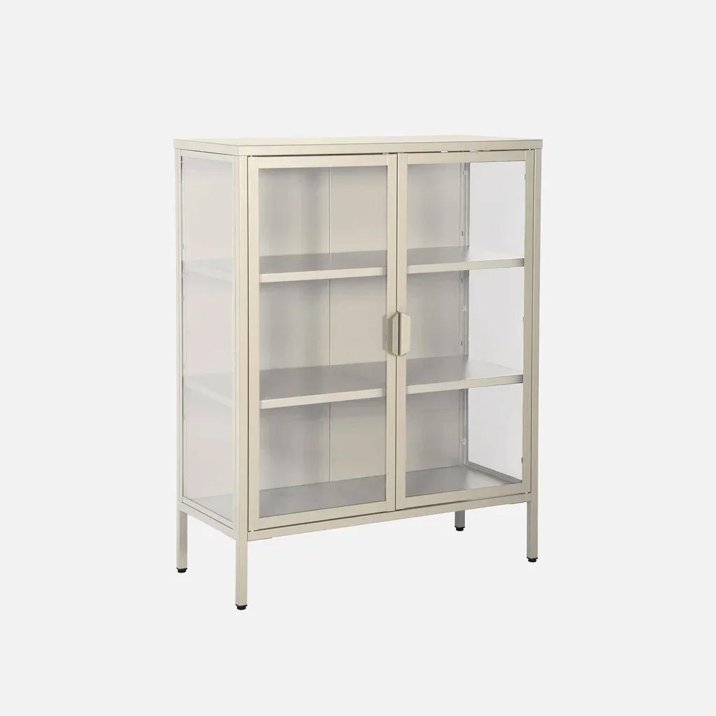 Industrielle Vitrinenschrank 2 Türen Stahl Hartglas 80 cm
