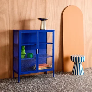 Industrielle Vitrine 2 Türen Stahl und gehärtetes Glas 80 cm